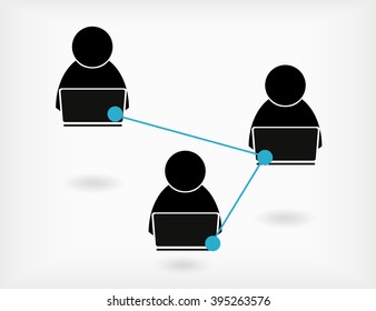 The team of people working in the online mode. Vector