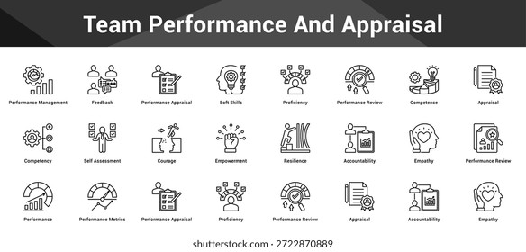 Equipo Conjunto cohesivo de iconos vectoriales minimalistas que representan ideas clave con claridad visual