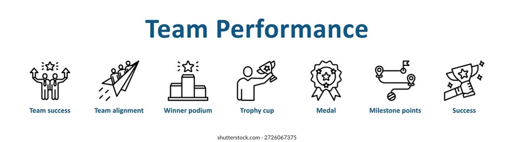 Team Performance icon banner line art collection