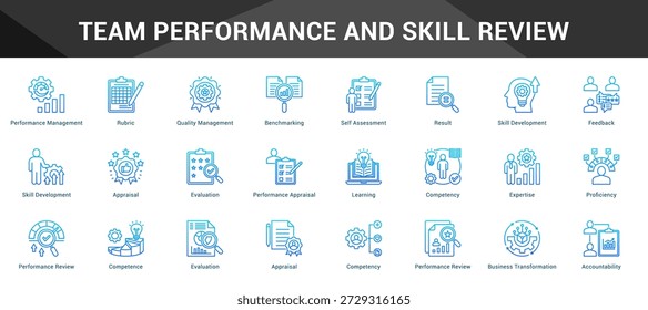 Equipo Conjunto cohesivo de iconos vectoriales minimalistas que representan ideas clave con claridad visual