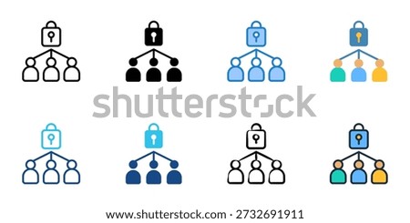Team permissions icons set multiple style collection. Editable stroke 
