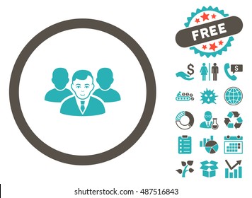 Team pictograph with free bonus symbols. Vector illustration style is flat iconic bicolor symbols, grey and cyan colors, white background.