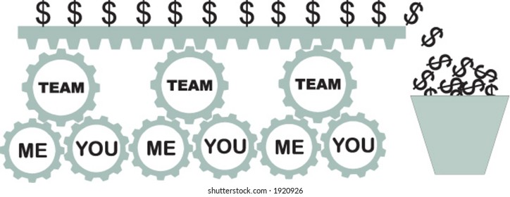 team pinions with text and money