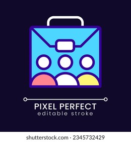 Team pixel perfect RGB color icon for dark theme. Professional cooperation. Employment. Staff and personnel. Simple filled line drawing on night mode background. Editable stroke. Poppins font used