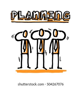 Team planning. Word Planning. Hand drawn vector illustration isolated on white.