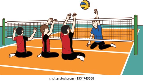 Team play sitting volleyball sport.