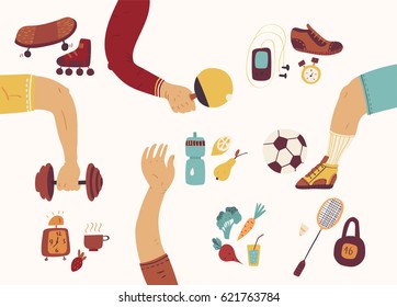 Team play, sport, dieting, fitness and nutrition Healthy lifestyle.