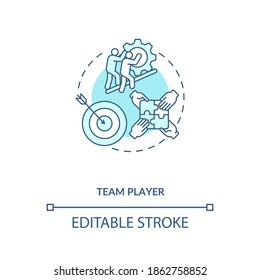 Team player concept icon. App developer skills. Easy getting with new teammates. Connection with crew members idea thin line illustration. Vector isolated outline RGB color drawing. Editable stroke
