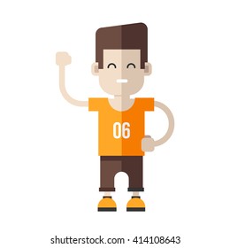 Team player in yellow Tshirt. Flat vector illustration isolated on white background