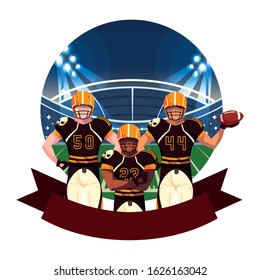 team of players american football , sportsmen with uniform on stadium grass vector illustration design