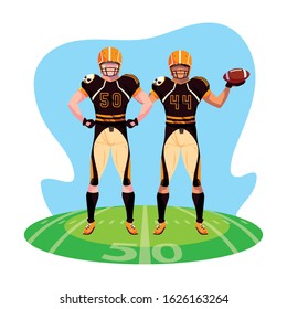 team of players american football , sportsmen with uniform on stadium grass vector illustration design