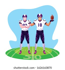 team of players american football , sportsmen with uniform on stadium grass vector illustration design
