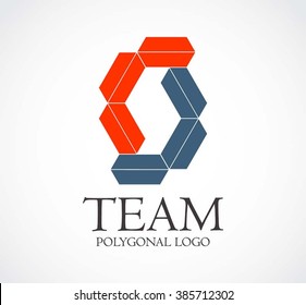 Team polygon of ribbon abstract vector and logo design or template geometric connection business icon of company identity symbol concept