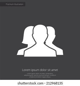 team premium illustration icon, isolated, white on dark background, with text elements 