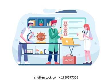 A team of professional medical scientists doing research in lab Vector Illustration concept. Flat illustration isolated on white background.