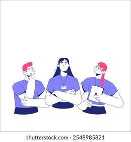 Equipo De Profesionales En Ilustración vectorial Plana Que Simboliza La Colaboración, La Lluvia De Ideas Y El Trabajo En Equipo, Aislados Sobre Fondo Blanco.