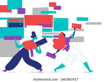 Team project planning - people creating task board - project management - Vector illustration - Vector