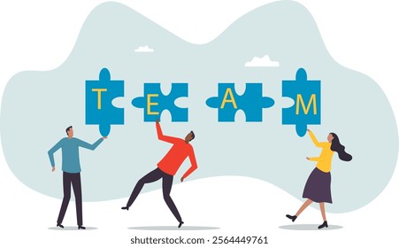 Team puzzle jigsaw connect, teamwork solving problem or cooperation for team success, collaboration idea, colleague work together .business concept.flat character.