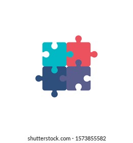 Team Puzzle Pieces Flat Style Icon Vector Illustration Design