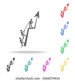 the team raises the company's performance icon. Elements of teamwork multi colored icons. Premium quality graphic design icon. Simple icon for websites, web design, mobile app on white background