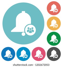 Team reminder flat white icons on round color backgrounds