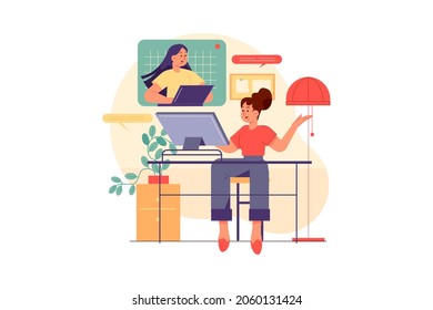 Team remote work from home Illustration concept. Flat illustration isolated on white background.