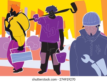 A team of repairmen. Vector