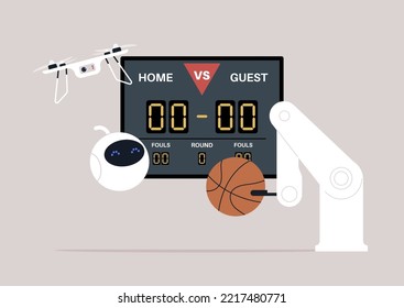 Un equipo de robots jugando baloncesto, inteligencia artificial y estilo de vida moderno