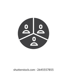 Team role distribution solid icon. A glyph vector icon of a circle with sections. This solid icon is a sign and symbol of responsibility and group structure icon.