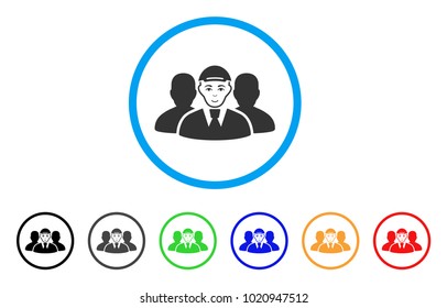 Team rounded icon. Style is a flat team gray symbol inside light blue circle with black, gray, green, blue, red, orange color versions. Enjoy team vector icon. Guy face has cheerful emotion.