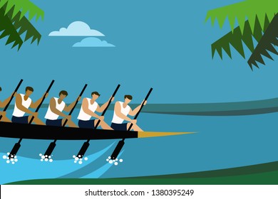 A team rowing in the boat race