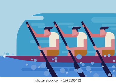 A Team Rowing A Boat In The Boat Race