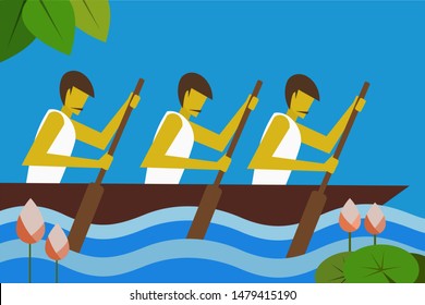 A Team Rowing In Boat Race. Concept For Boat Racing In The Backwaters Of Kerala