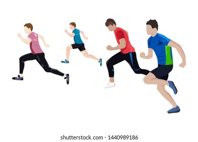 Team running Vector flat style. Athlets competition Game start brochure template