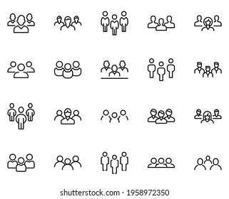 Team set line icons in flat design with elements for web site design and mobile apps.  Collection modern infographic logo and symbol. Team vector line pictogram