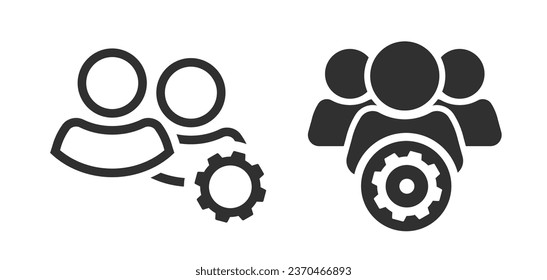 Team settings manage icon simple vector, workforce employee facility formation gear set up pictogram graphic glyph, configure execute teamwork setup function, customer crm community organization image