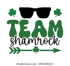 Team Shamrock - Happy St, Patrick typography T-shirt vector, Saint Patrick's Day gnome Illustration Design, lucky shamrock Clipart