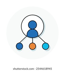 Team share icon in blue outlined style color. Perfect for placement as a digital asset or products