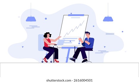 Team showing increasing financial graph. corporate meeting growth concept. flat illustration