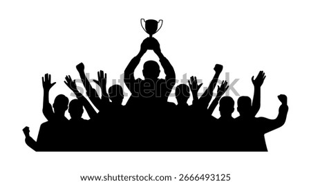Team Silhouette Celebrating Victory with Trophy - Unity and Achievement Symbol