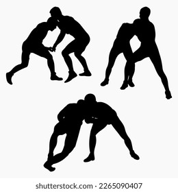 Team silhouettes athletes wrestlers in wrestling, duel, fight. Greco Roman wrestling. Martial art