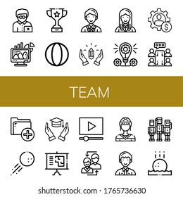 team simple icons set. Contains such icons as Office worker, Office, Trophy, Ball, Coordinator, Hands, Manager, Concept, Management, Meeting, can be used for web, mobile and logo