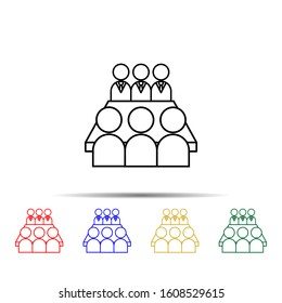 the team sits at the table multi color style icon. Simple thin line, outline vector of team work icons for ui and ux, website or mobile application