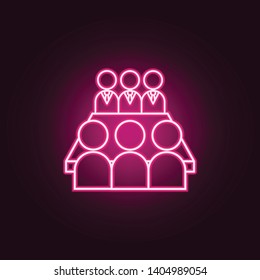 the team sits at the table neon icon. Elements of Team work set. Simple icon for websites, web design, mobile app, info graphics