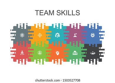 team skills cartoon template with flat elements. Contains such icons as Collaboration, cooperation, teamwork