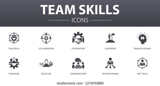 team skills simple concept icons set. Contains such icons as Collaboration, cooperation, teamwork, communication and more, can be used for web, logo, UI/UX