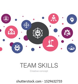 team skills trendy circle template with simple icons. Contains such elements as Collaboration, cooperation, teamwork