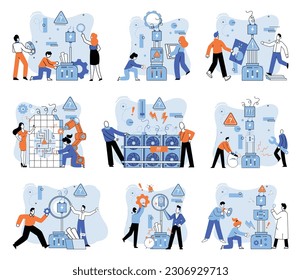 Team solving complex problems. Teamwork vector illustration metaphor. Business invest energy sources Brain activity abstract concept Combining parts to achieve a result Coworkers characters Coworkers