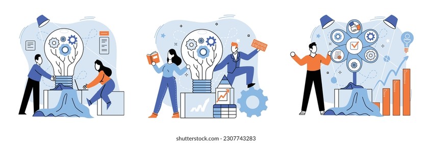 Team solving complex problems. Teamwork vector illustration metaphor. Time management and planning concept, right management Mission of business, values, human resource in solving problem, experience
