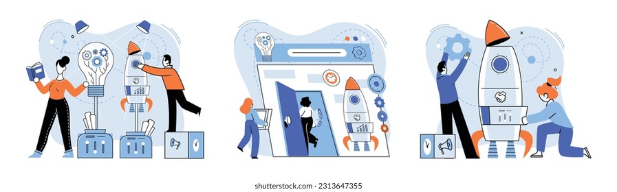 Team solving complex problems. Teamwork vector illustration metaphor. People analyzing business data Business problem solving concept Consulting, marketing idea Communication contemporary marketing